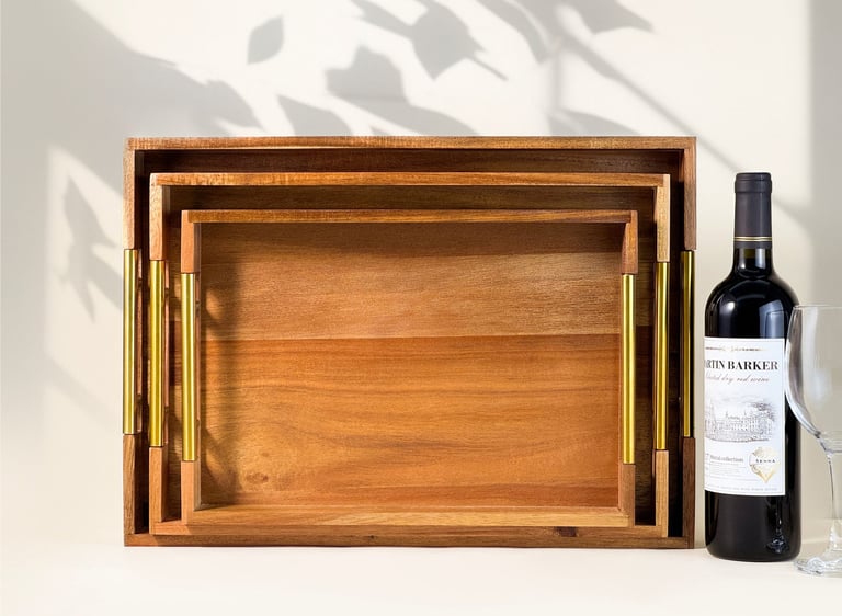 Snazzora 3 pcs Acacia wood serving tray set