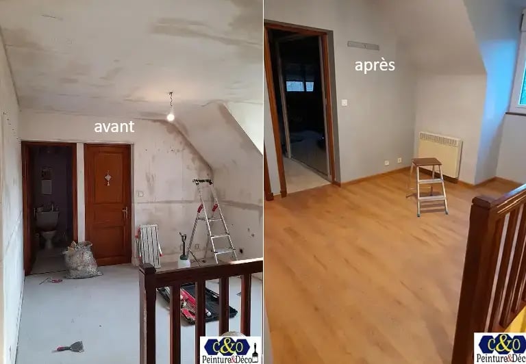 avant après rénovation plafond, mur et sol