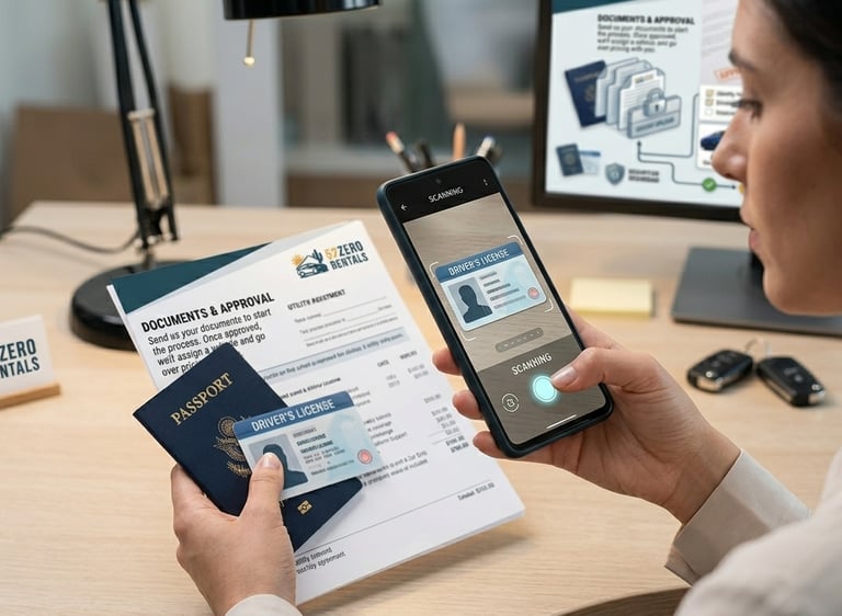 Submitting documents and driver license for car rental approval process in Tucson Arizona