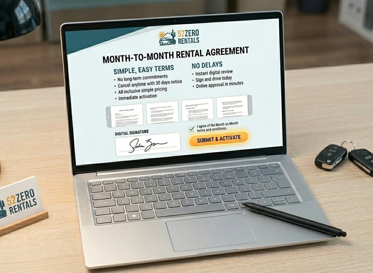 Signing month to month car rental agreement with 52zero Rentals in Tucson Arizona