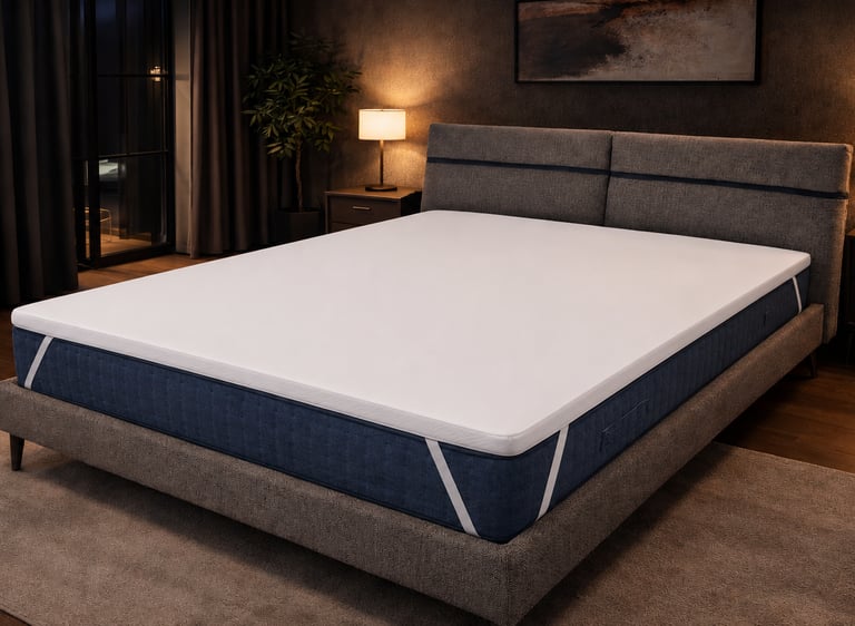 Topper materasso H5 cm con telina bianca liscia ed elastici angolari