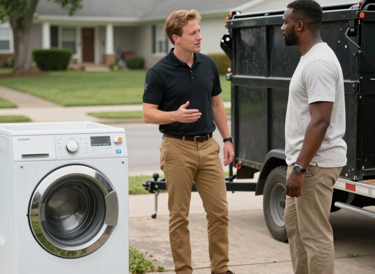 A Black 20 yard roll off dumpster on a construction site with workers throwing demolition into it.