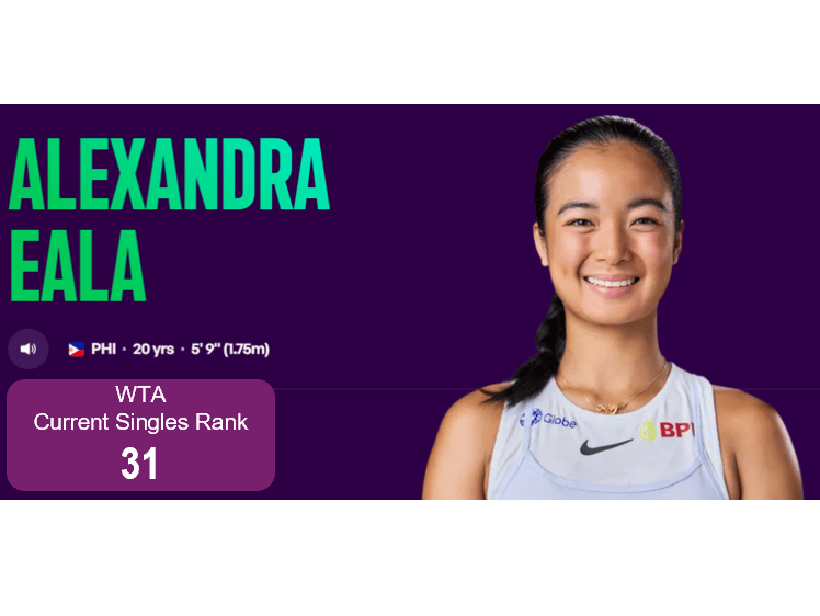 Filipino tennis player Alexandra Eala's WTA profile showing her current singles ranking of 31.
