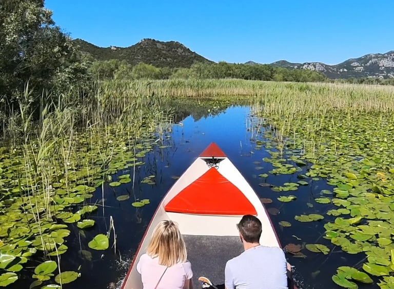 small boat in narrow channel