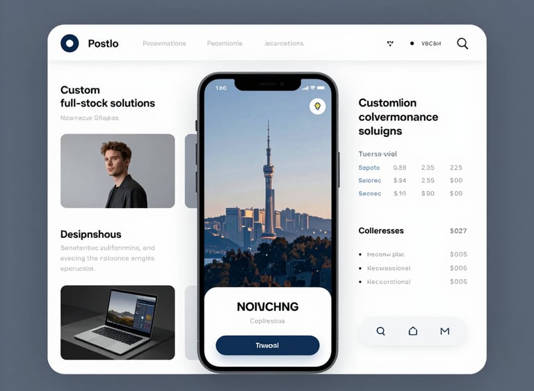 Sleek, modern website interface mockup with gold accents on a black background.