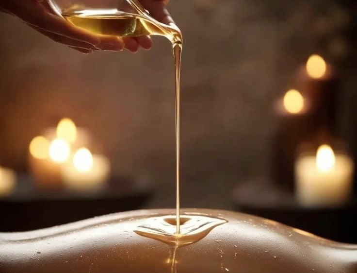 Professional therapist demonstrating Nuru massage technique