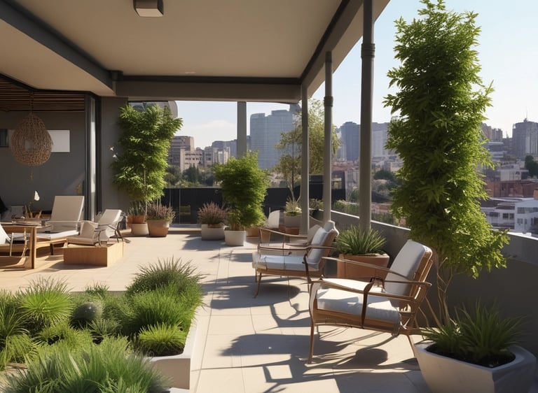 Cozy modern living room with natural light, earthy tones, and textured materials.