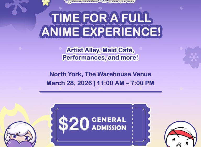 Social media ad event for Genshiken and Humber Anime Club with purple gradient plus event details.