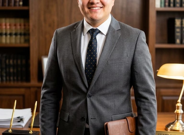 Hombre de pie con saco negro sosteniendo libro en una sala antigua. Imagen a color