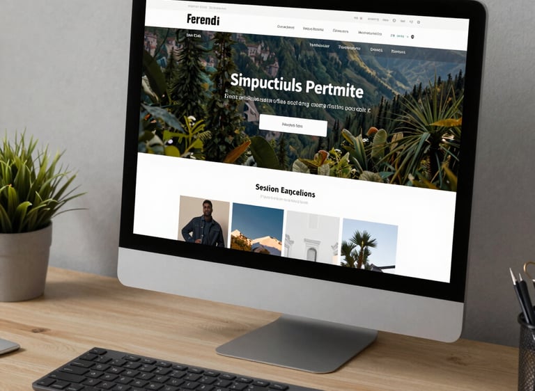 A sleek laptop displaying a vibrant, modern website with warm color accents.