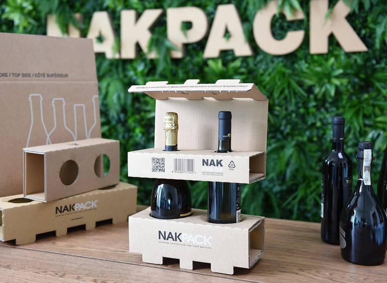 a paper box with two bottle of wine