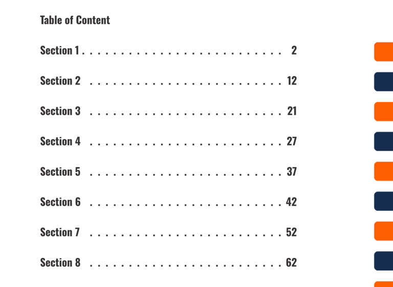 Screenshot of a table of content: with AGL each ToC is generated in one step.