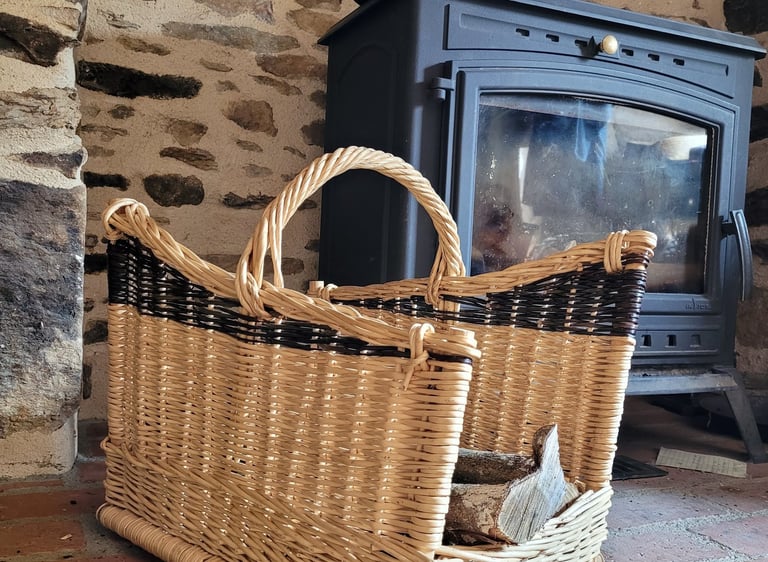 Panier à buches en osier - Tressé à la main - Vannerie artisanale