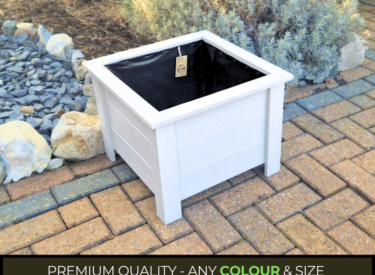 Wooden square planter on legs painted in white colour made from quality wood