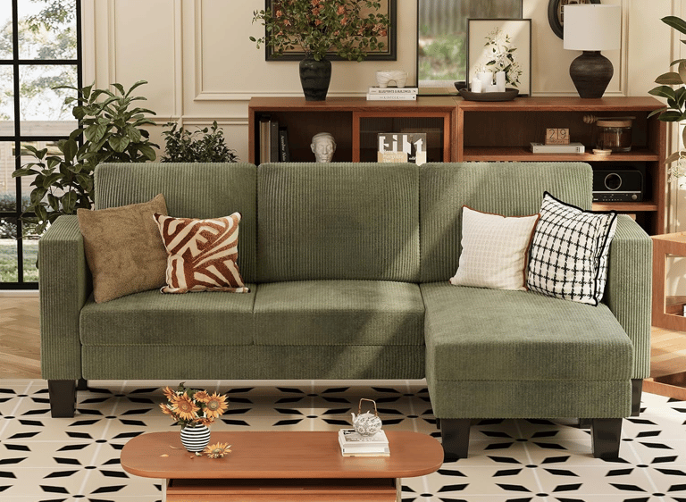 “Compact VICTONE convertible sectional sofa with ottoman and washable linen fabric for small apartme