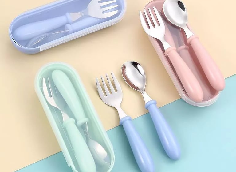 Kit Talheres Infantil Garfo Colher Com Estojo Aço Inox