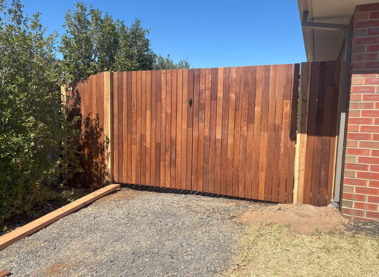 Double gate out for merbau by Dylan Ludbrook Carpentry in geelong