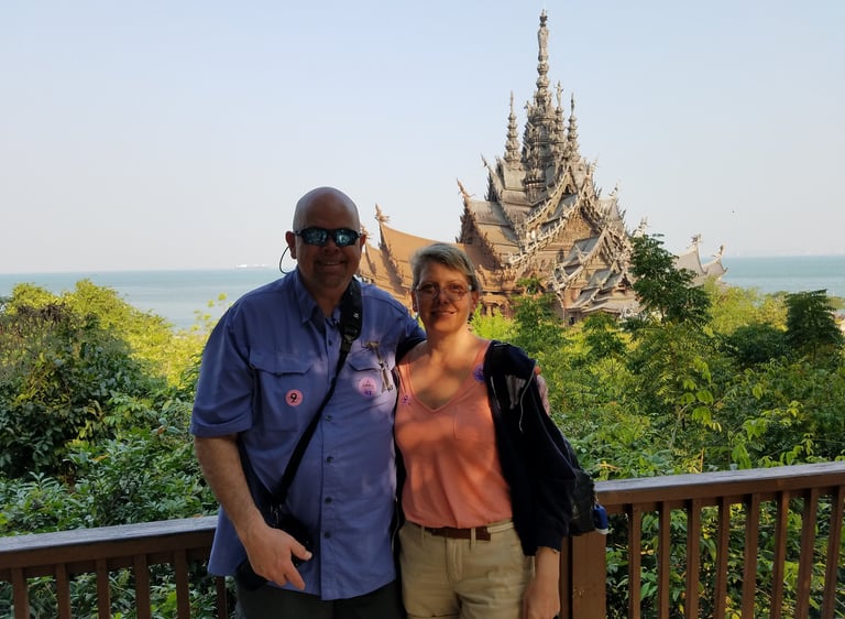 Lady and The Pirate with The Sanctuary of Truth behind them