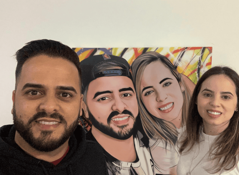 Pintura personalizada como ponto focal, transformando o espaço de forma única.