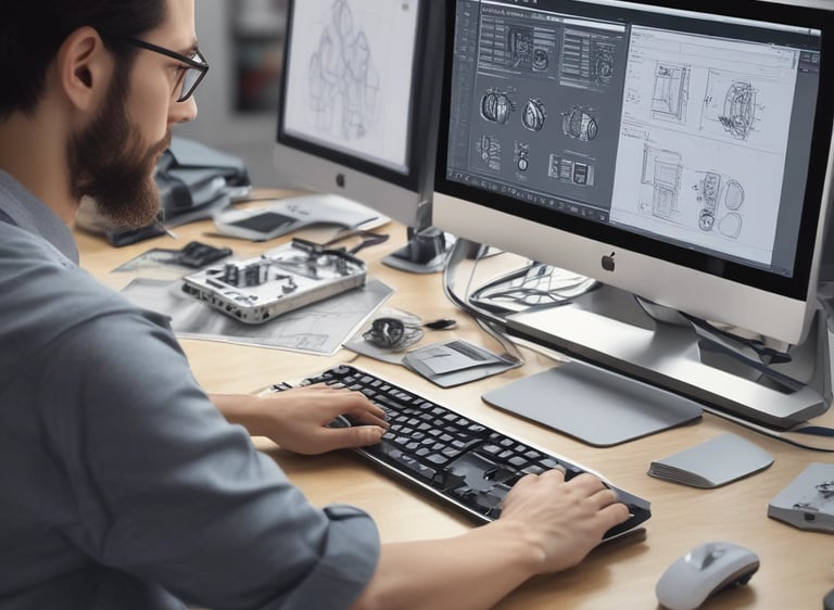 A person is working in an industrial setting, wearing a blue shirt with orange lettering on the back. There are multiple pipes and tubes connected to machinery. The room features industrial equipment like control panels with digital displays and a yellow caution sign. The walls are lined and there's a window draped with fabric.
