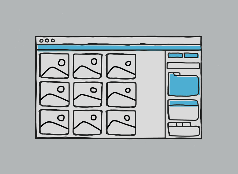 ein computer bildschrim mit einer geöffneten anwendung, welche bilder in skizzierter art darstelt