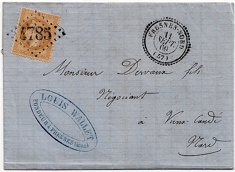 Letter from FRESNES SUR ESCAUT for VIEUX CONDE situated in the Postal District of CONDE.