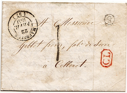 1841 : Lettre de BOUSIGNIES SUR ROC (lettre-timbre G2) pour COLLERET.