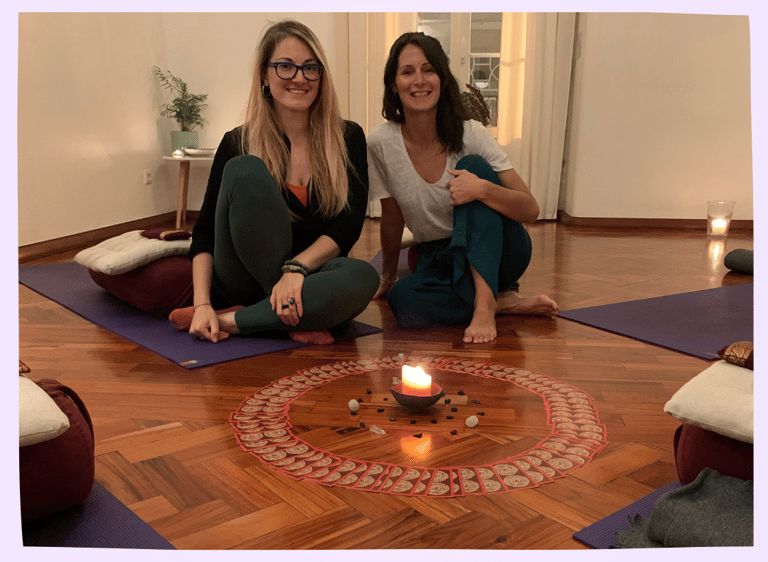 Lucy and Martina side by side in Little Yoga Space Lisboa in Lisbon, Portugal