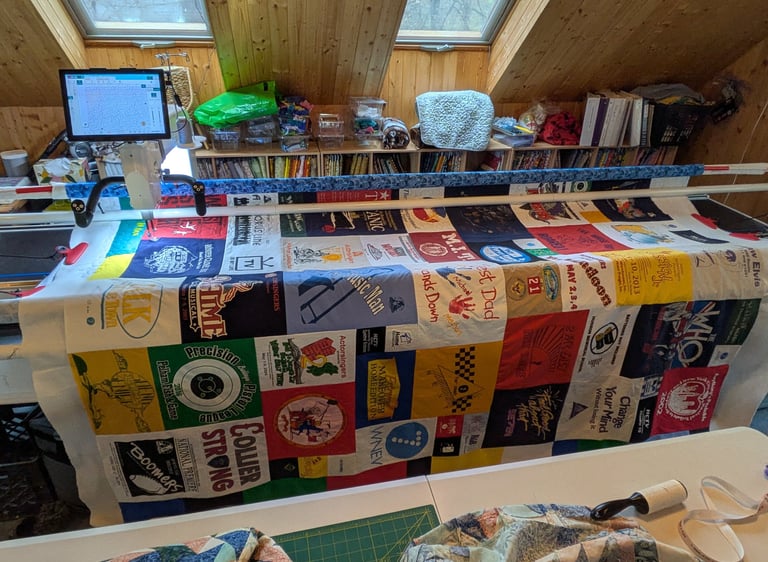 longarm machine with large t-shirt quilt