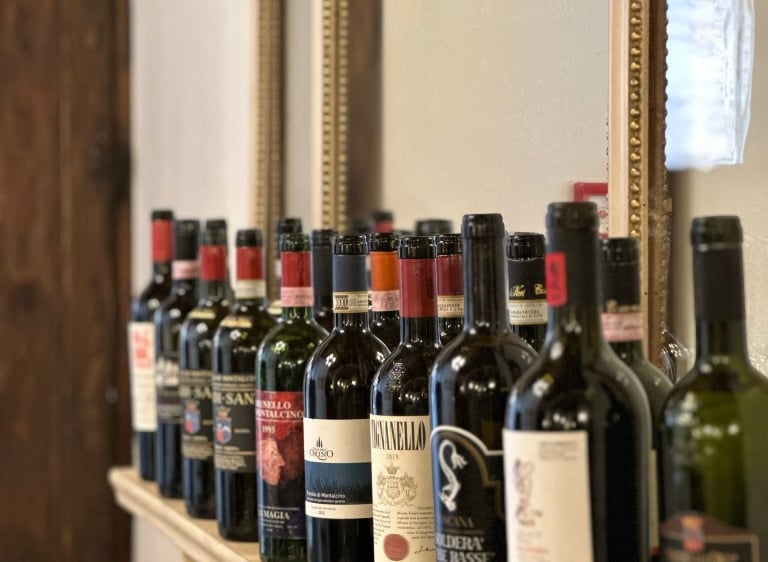 Premium wine selection featuring Soldera, Tignanello, and Biondi Santi at Il Grifo.