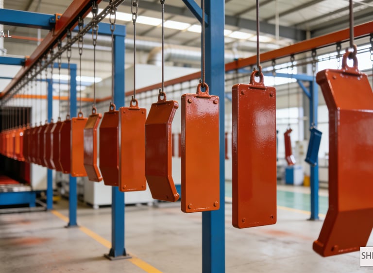 Orange powder coated sheet metal parts