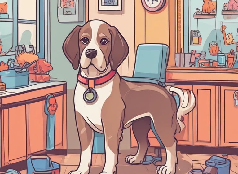 A close-up of a fluffy white dog with big dark eyes and a black nose. The fur appears soft and well-groomed, surrounding the dog's face in gentle waves.