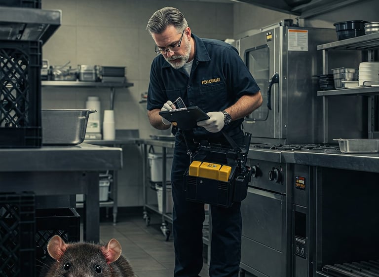 un homme dans une cuisine avec un rat