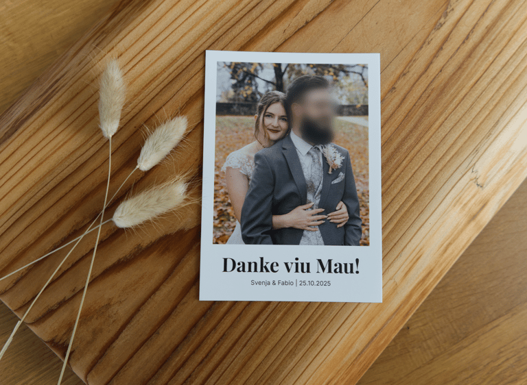 Schlichte Dankeskarte als Postkarte mit Foto und Text.