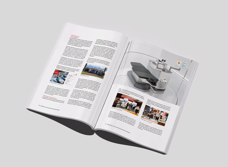 Doppelseite mit Text und Bildern im Geschäftsbericht