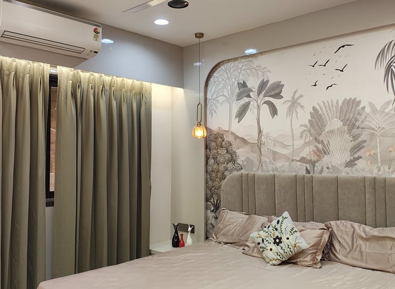 Modern bedroom interior design with custom furniture