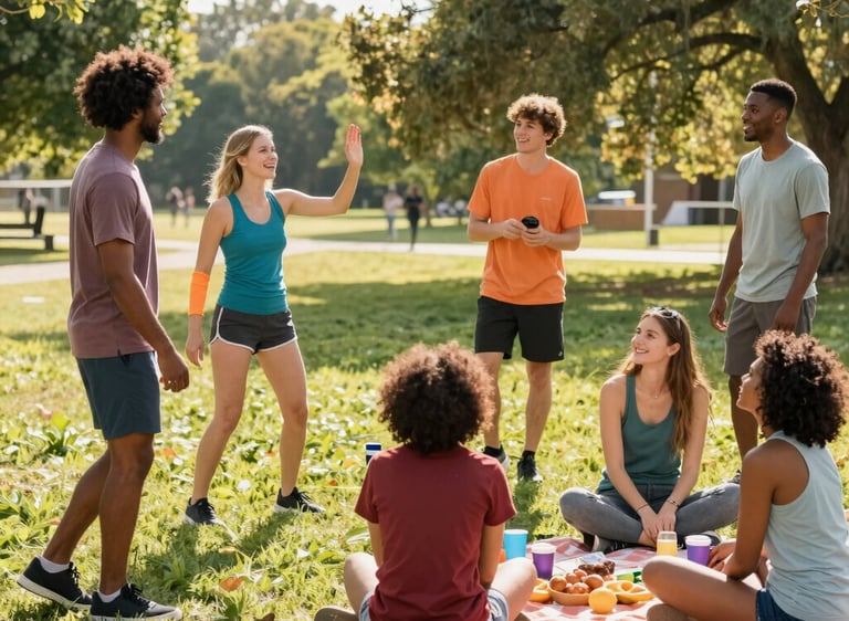 A bright, airy workspace with a laptop, green plants, and a cup of herbal tea symbolizing health and wellness.
