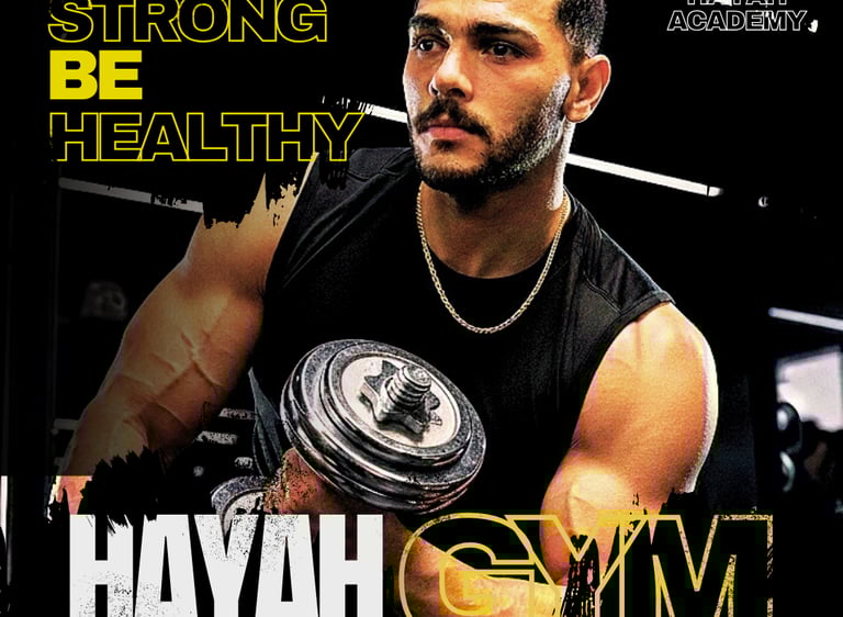 Athletic man lifting weights at Hayah Gym, featuring functional training and private coaching services.