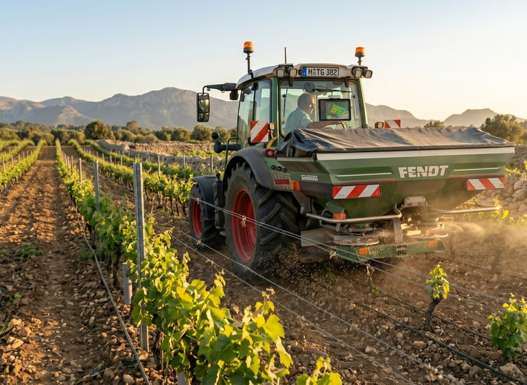 Abonado variable con tractor en viñedo. Integración de mapas de prescripción para reducir el gasto en fertilizantes.