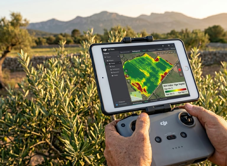 Mapa de teledetección multiespectral NDVI. Análisis de vigor vegetal y estado fitosanitario de fincas en Baleares.