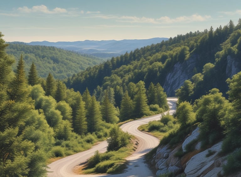 A landscape with a winding road gently sloping upwards