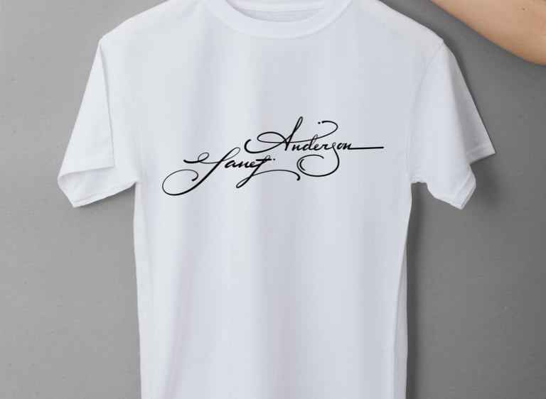 Example of a personally crafted signature on a merchandize 