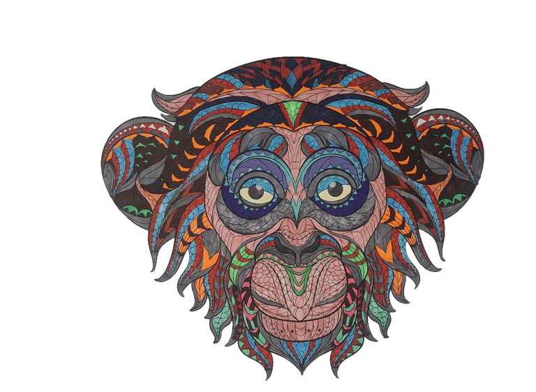 a colorful colored drawing of a monkey head