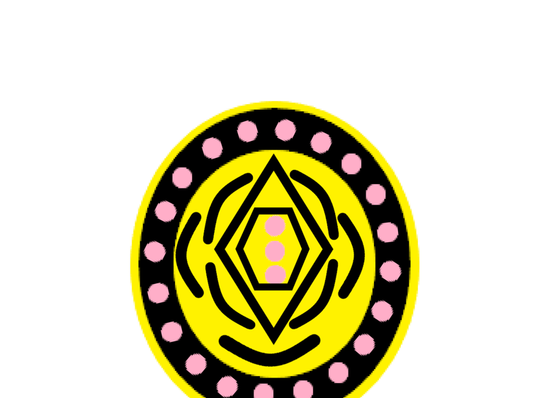 a yellow and black circular chakra design with a yellow and pink flower