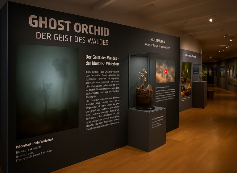 Exhibition module about ghost orchid designed by Sebastian Brandt