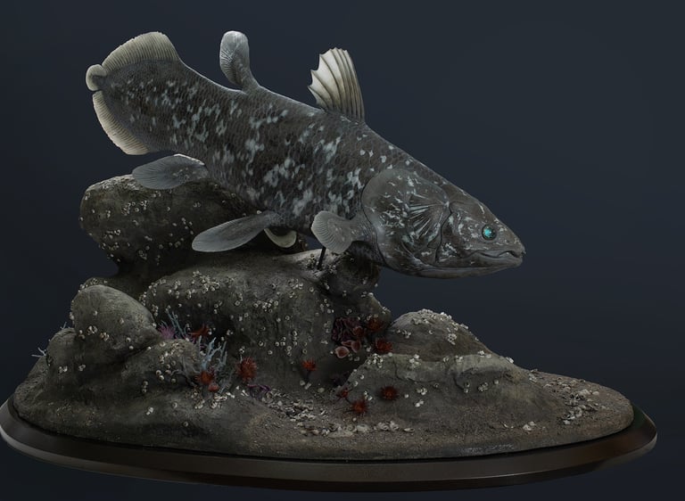 Zoological reconstruction of Latimeria fish ade of epoxy resin, true-to -nature