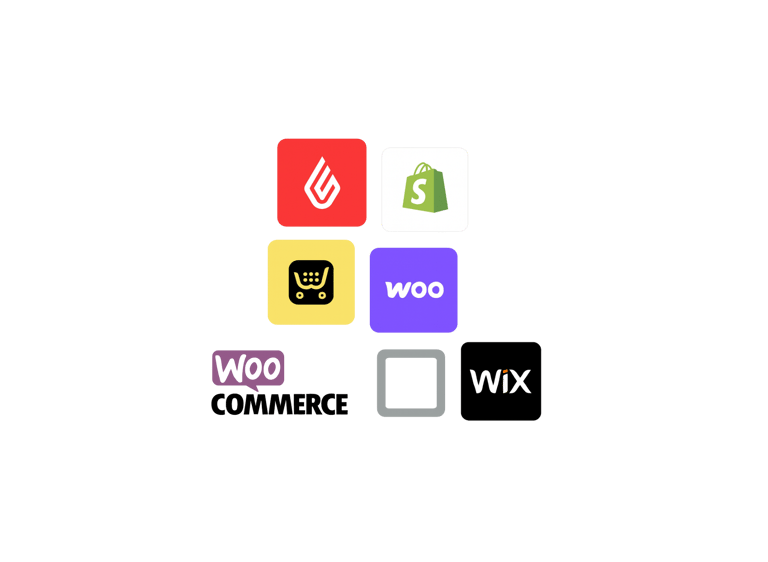 Logos for top ecommerce platforms including Shopify, WooCommerce, Wix, and Lightspeed.
