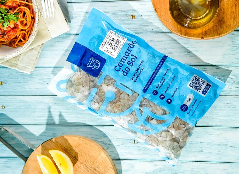 Camarão potiguar embalado para venda e distribuição no Brasil