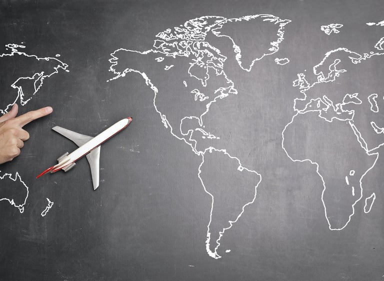a plane flying over a chalkboard with a drawing of a plane, Air Transport 