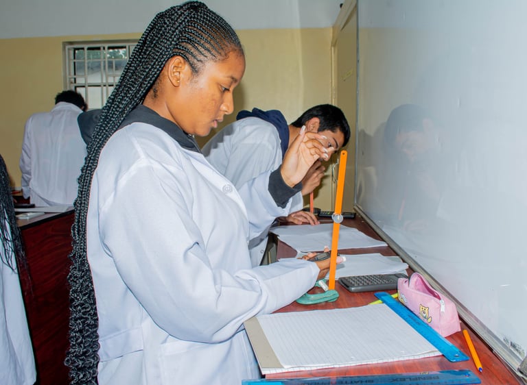 a woman in a lab coat and a man in a lab coat
